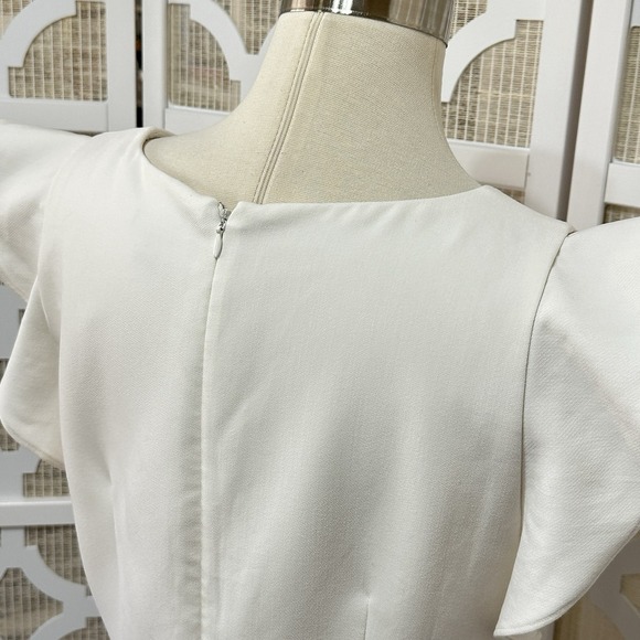 Ann Taylor Ruffle Sleeve Sheath Dress Womens 8 Ivory Short Classic Preppy Easter - Picture 7 of 12